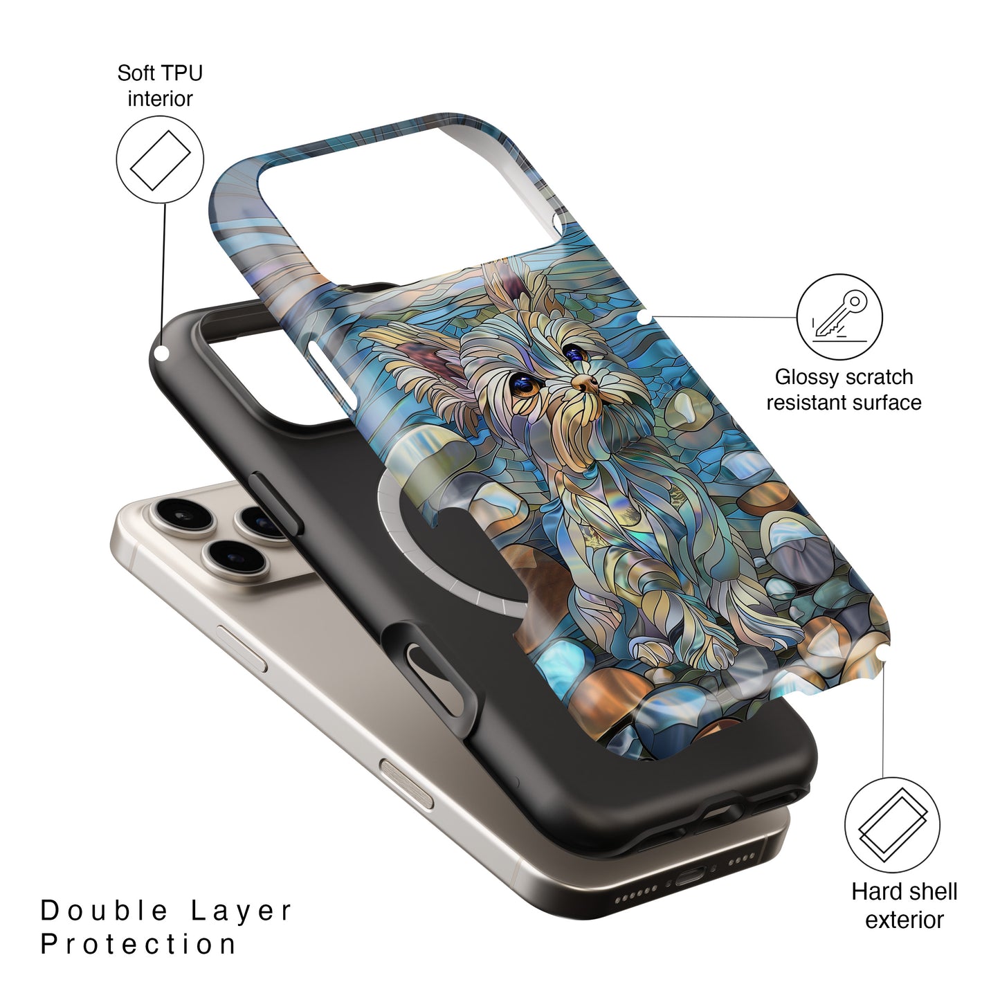 Cute Yorkshire Terrier Stained Glass Design iPhone Case