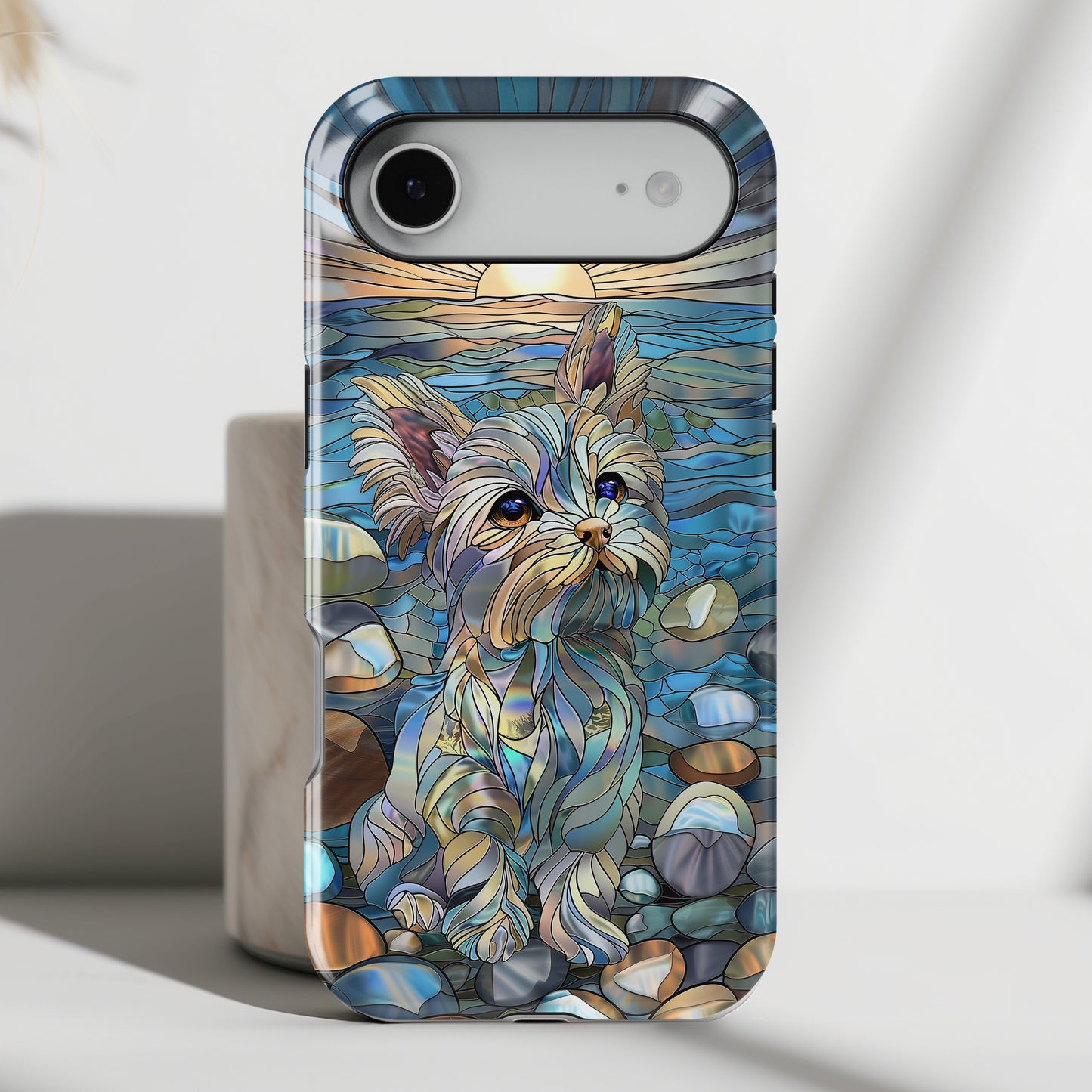 Cute Yorkshire Terrier Stained Glass Design iPhone Case