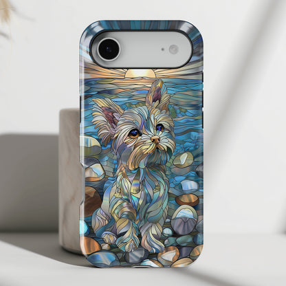 Cute Yorkshire Terrier Stained Glass Design iPhone Case