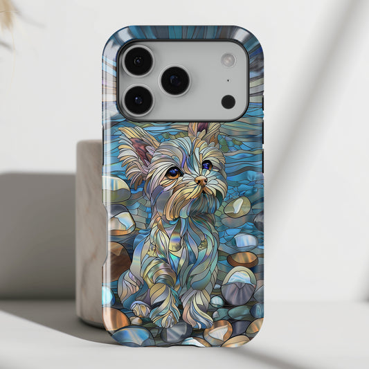 Cute Yorkshire Terrier Stained Glass Design iPhone Case
