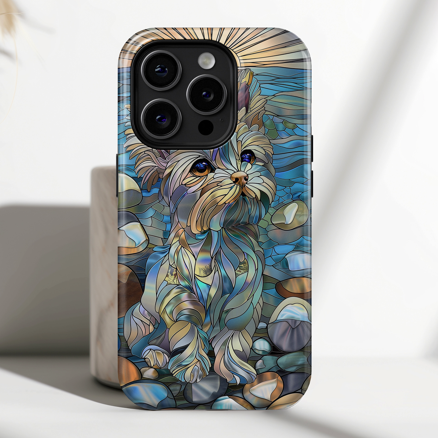 Cute Yorkshire Terrier Stained Glass Design iPhone Case