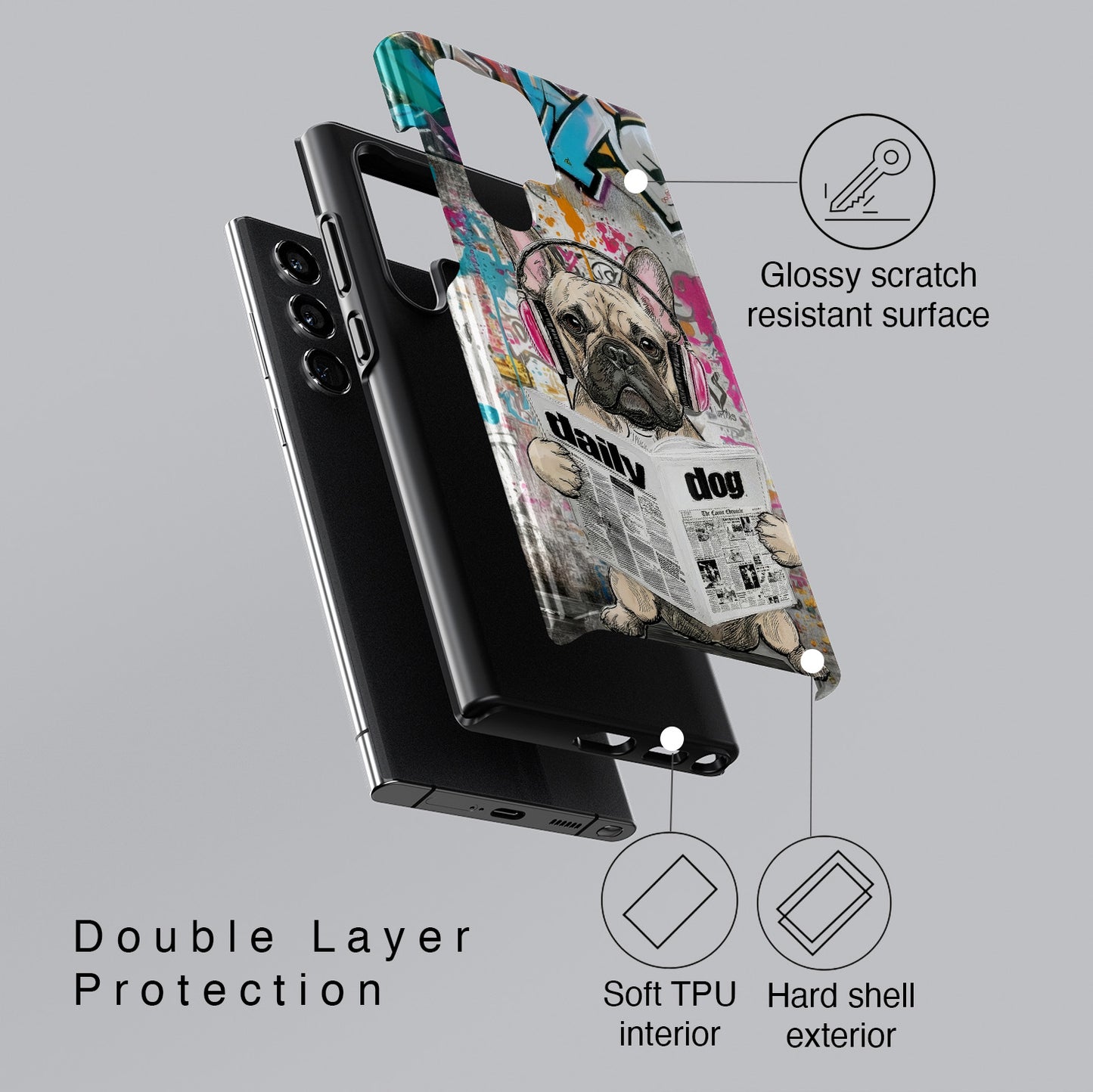 Daily Dog Beats (Frenchie) Design Phone Case for Galaxy S series Phones