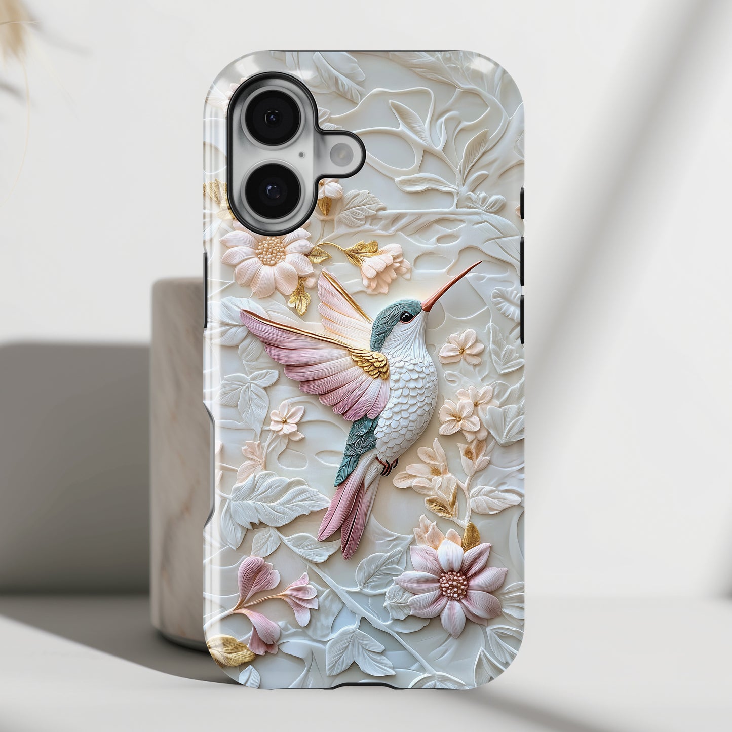 Delicate Hummingbird Floral Art Design iPhone Case