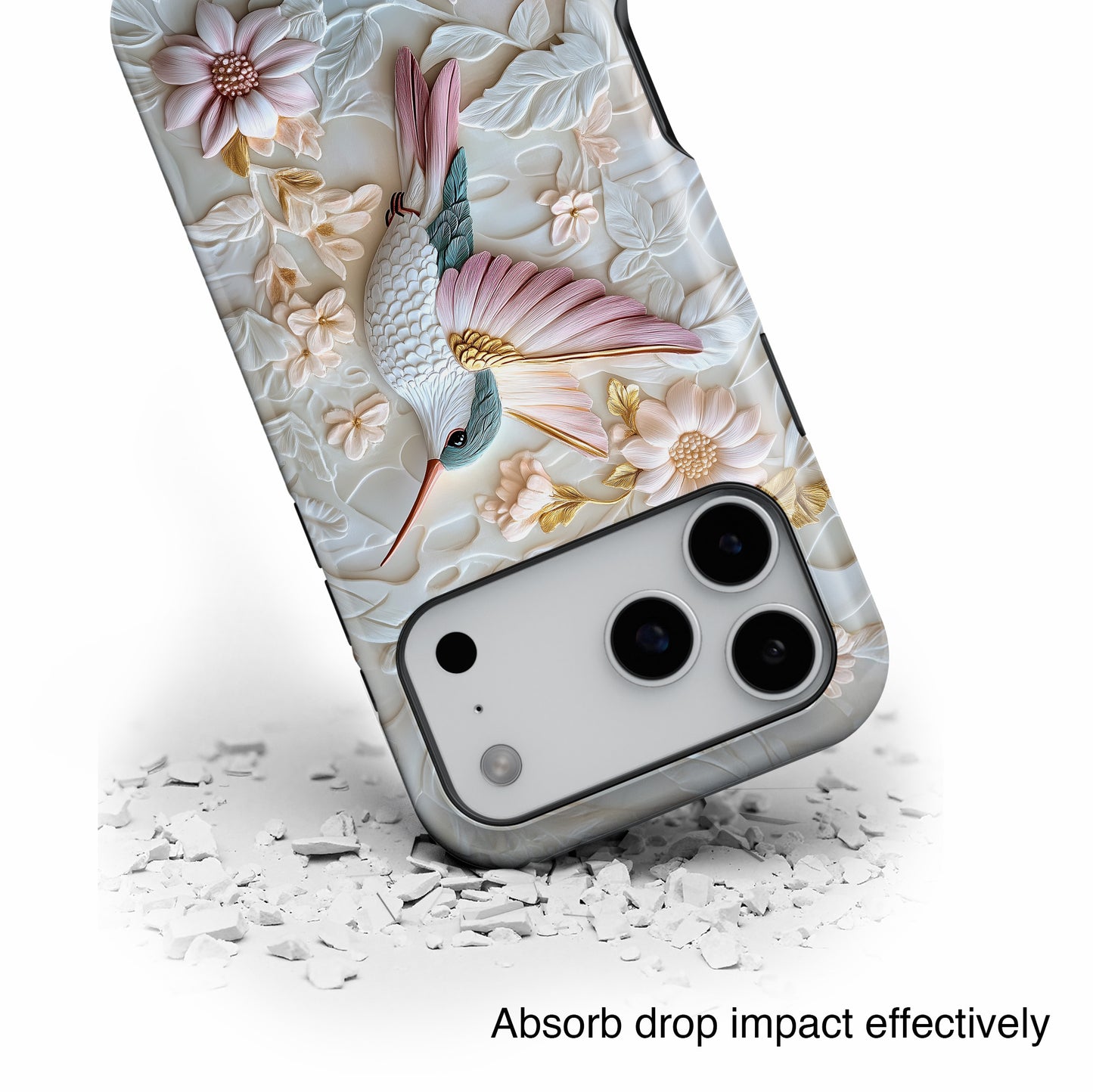 Delicate Hummingbird Floral Art Design iPhone Case