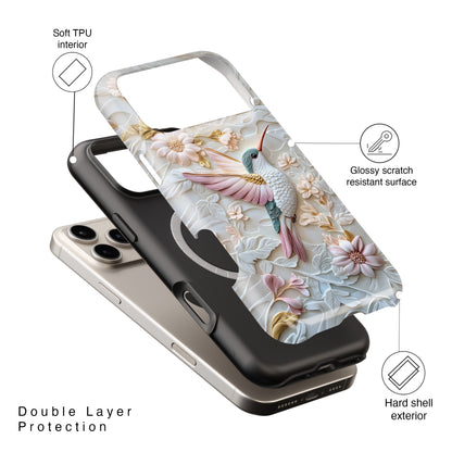 Delicate Hummingbird Floral Art Design iPhone Case