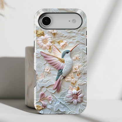 Delicate Hummingbird Floral Art Design iPhone Case