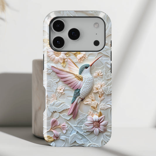 Delicate Hummingbird Floral Art Design iPhone Case