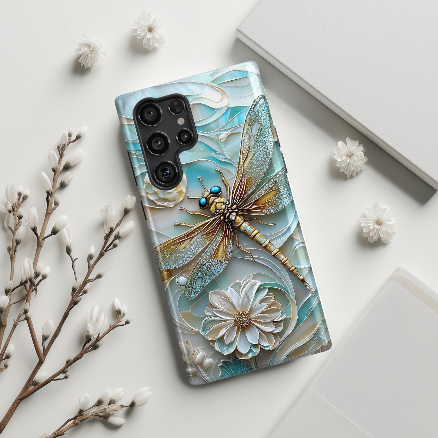 Dragonfly Stained Glass Art Phone Case for Galaxy S series Phones