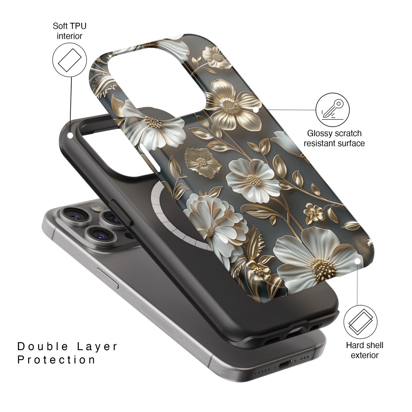 Elegant 3D Effect Floral Design iPhone Case