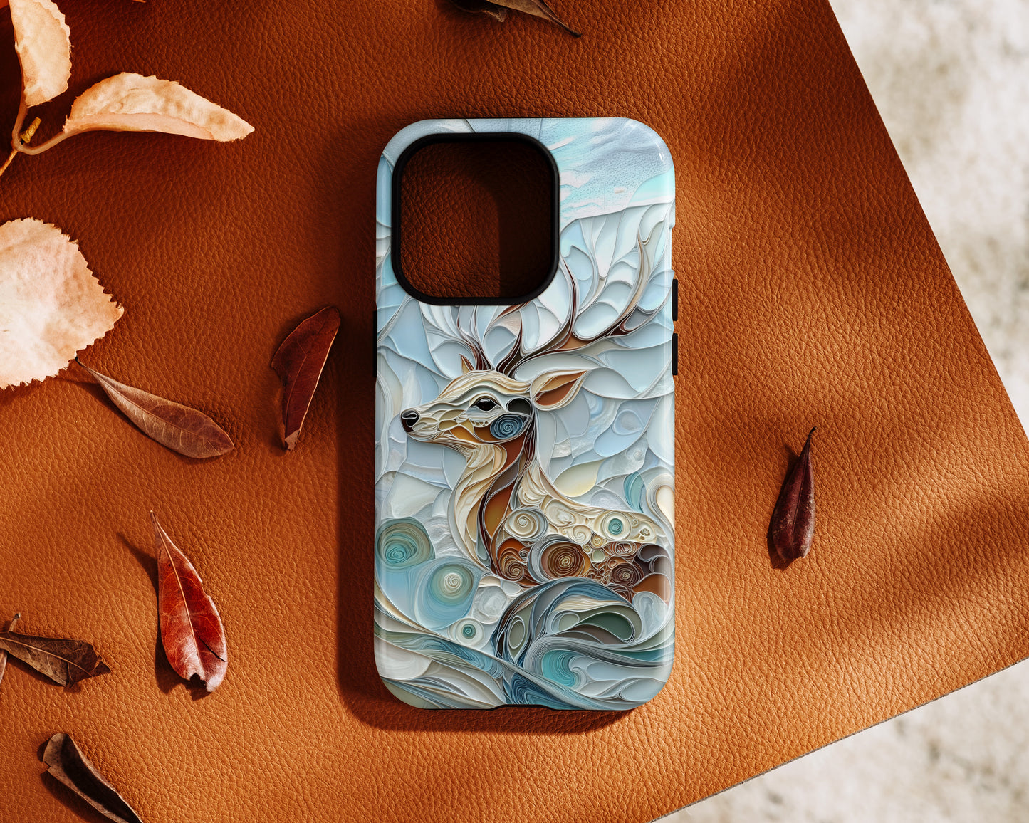 Elegant Deer Quilling Art Design iPhone Case