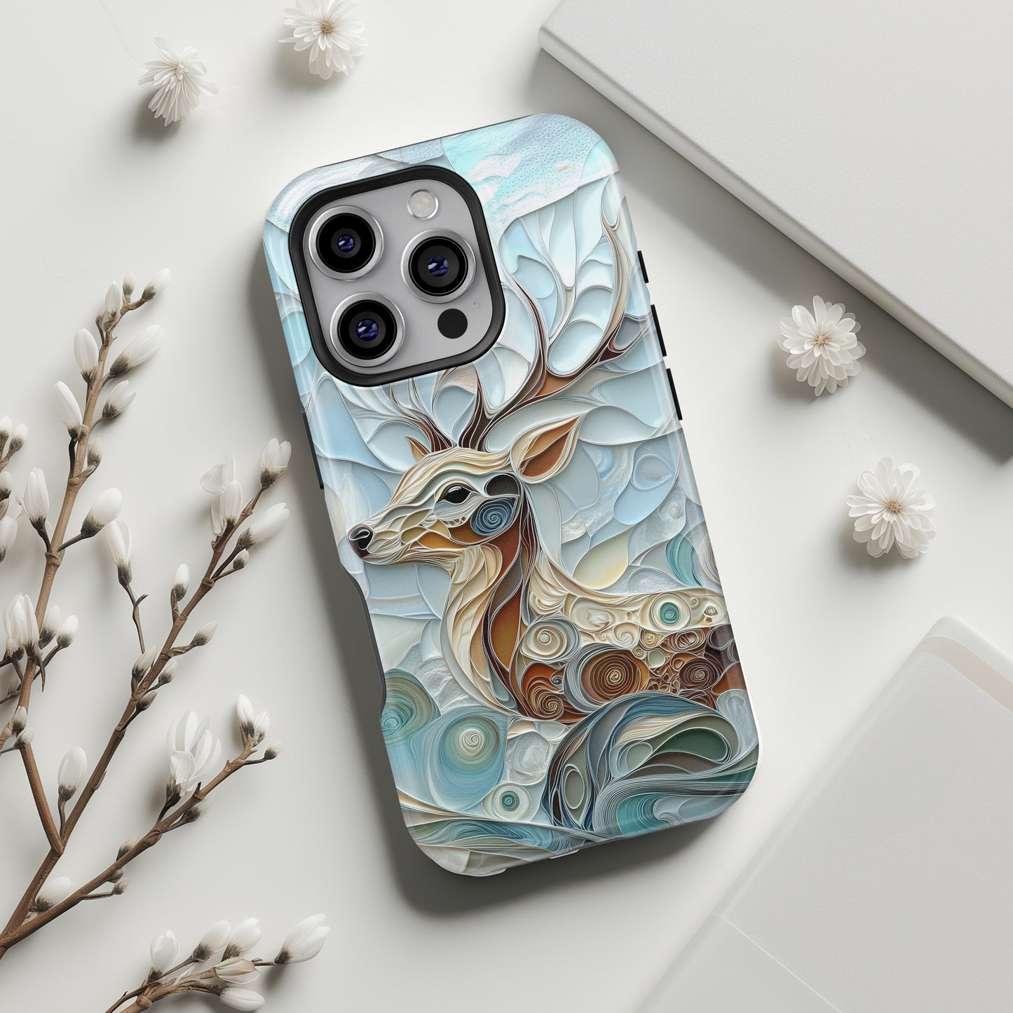 Elegant Deer Quilling Art Design iPhone Case