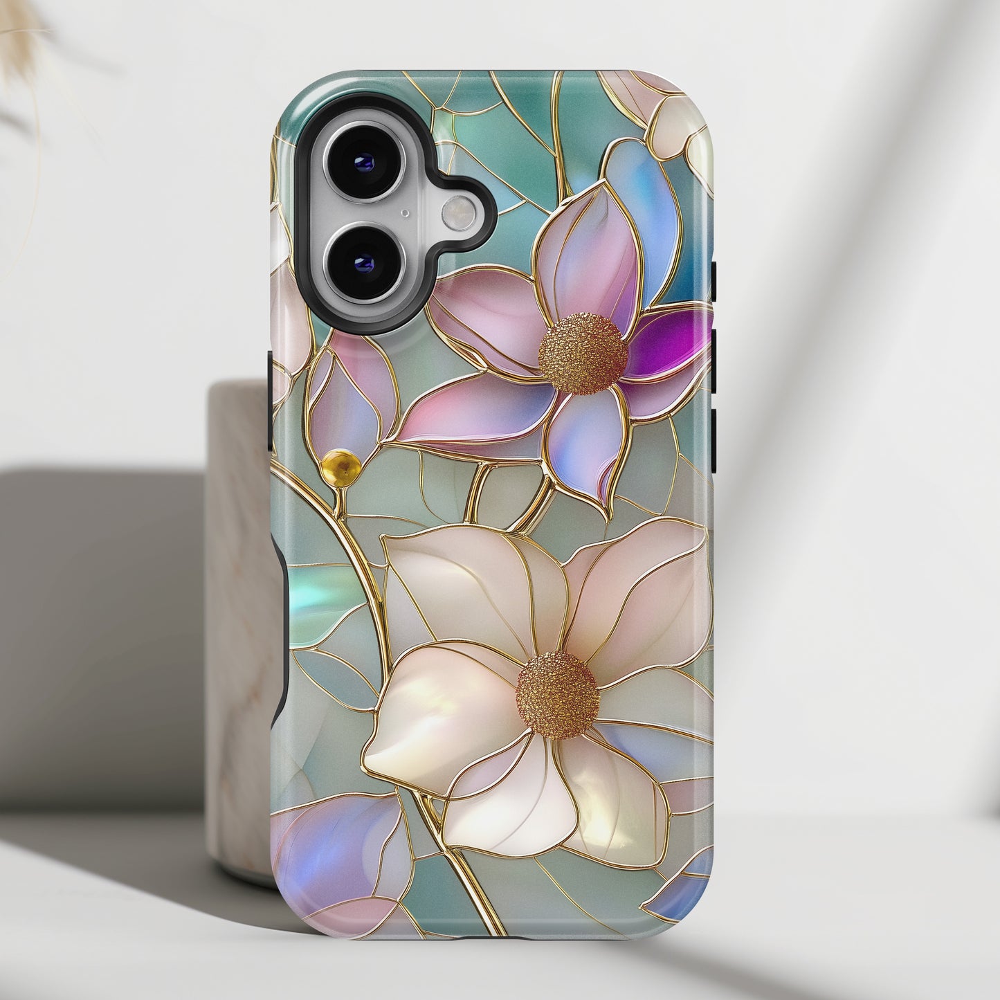 Elegant Floral Stained Glass Effect Design iPhone Case