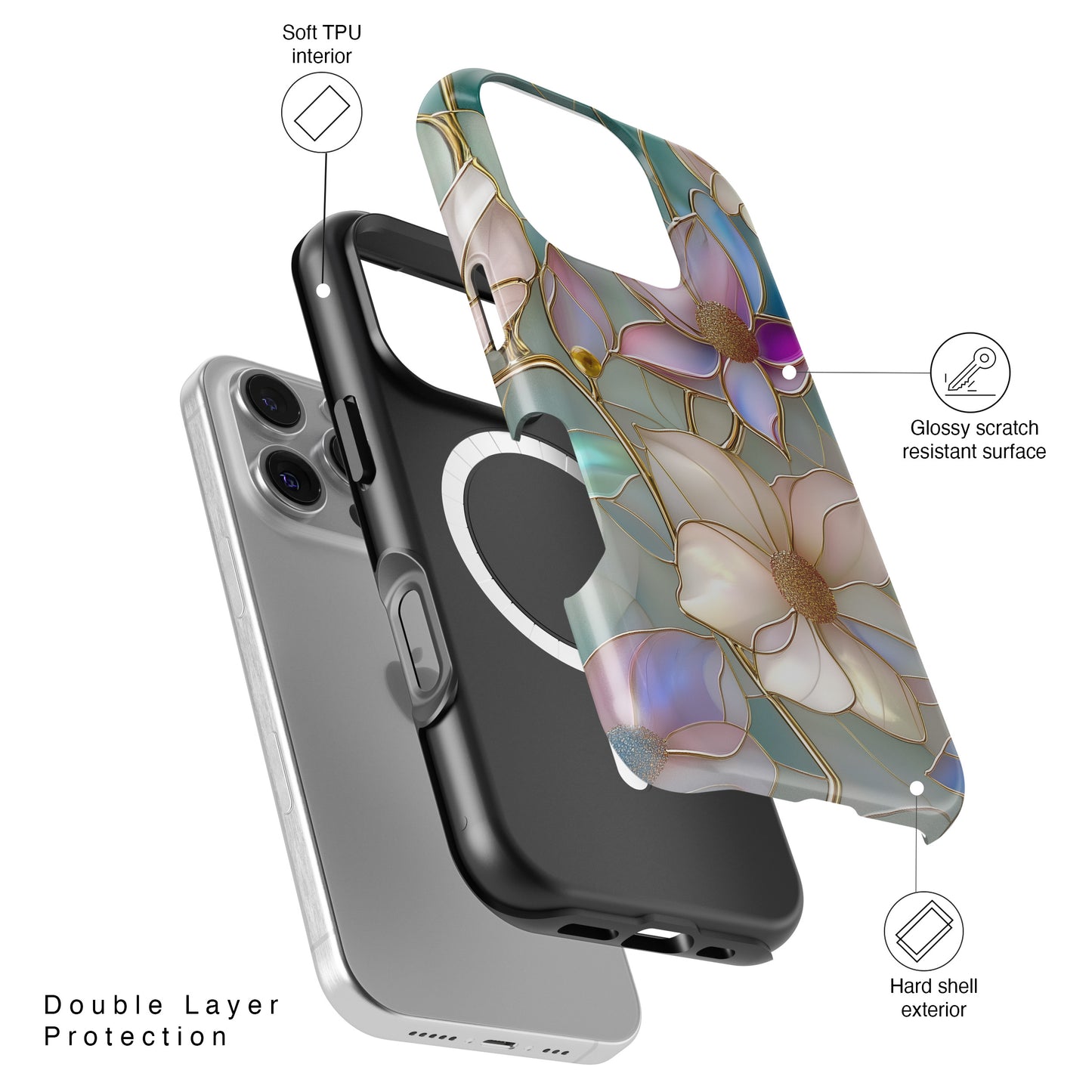 Elegant Floral Stained Glass Effect Design iPhone Case