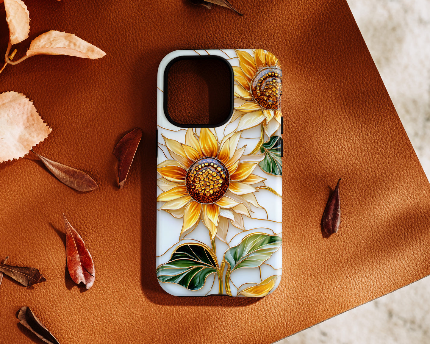 Elegant Sunflowers Stained Glass Design iPhone Case