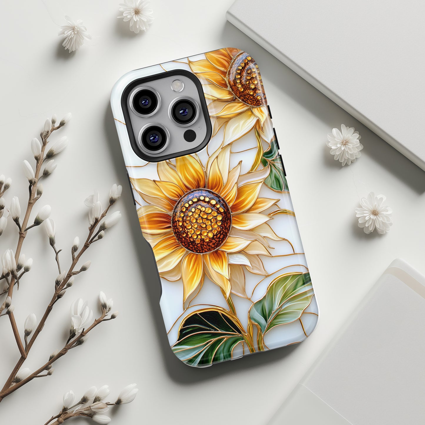 Elegant Sunflowers Stained Glass Design iPhone Case