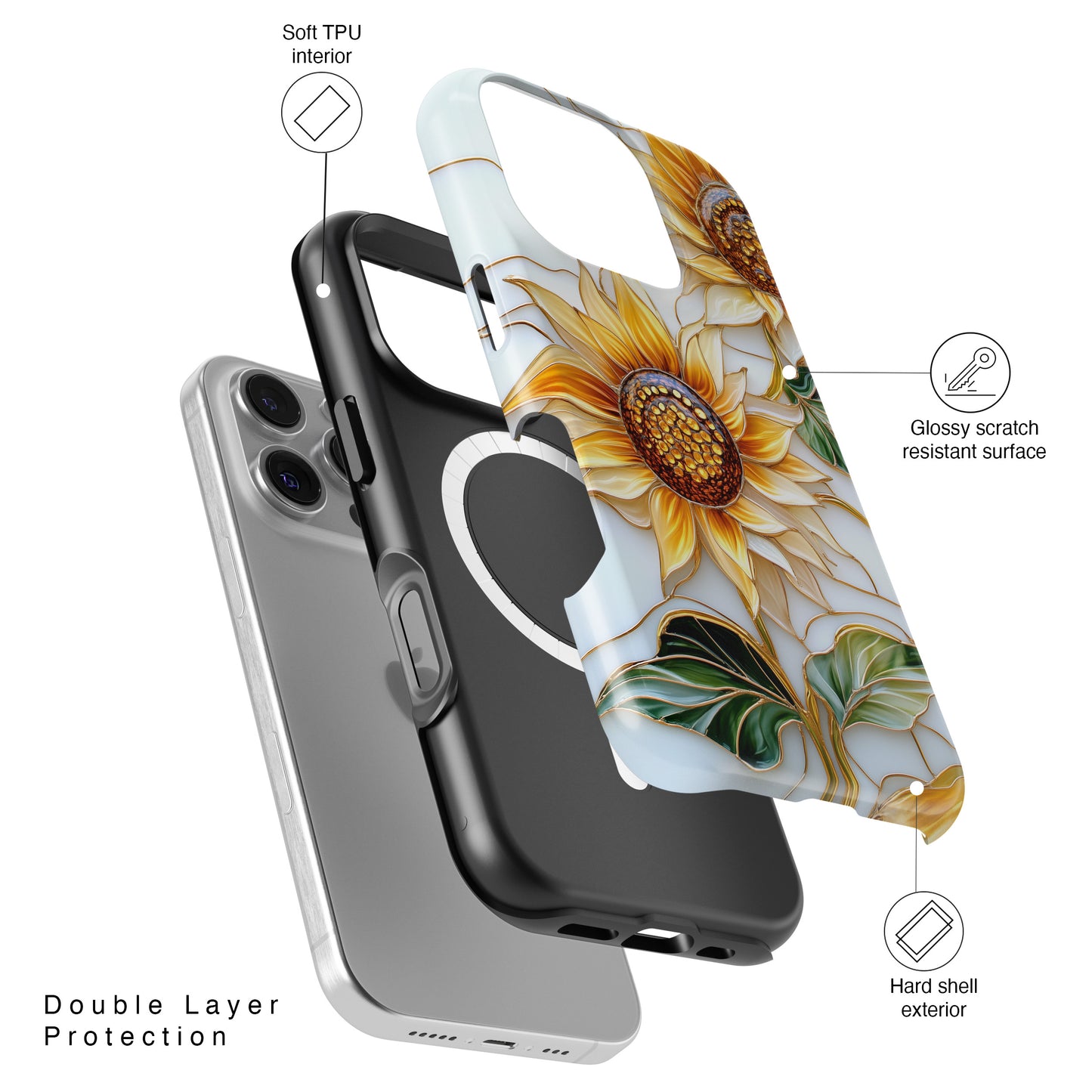 Elegant Sunflowers Stained Glass Design iPhone Case