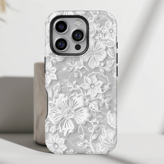 Elegant White Floral Lace Design iPhone Case