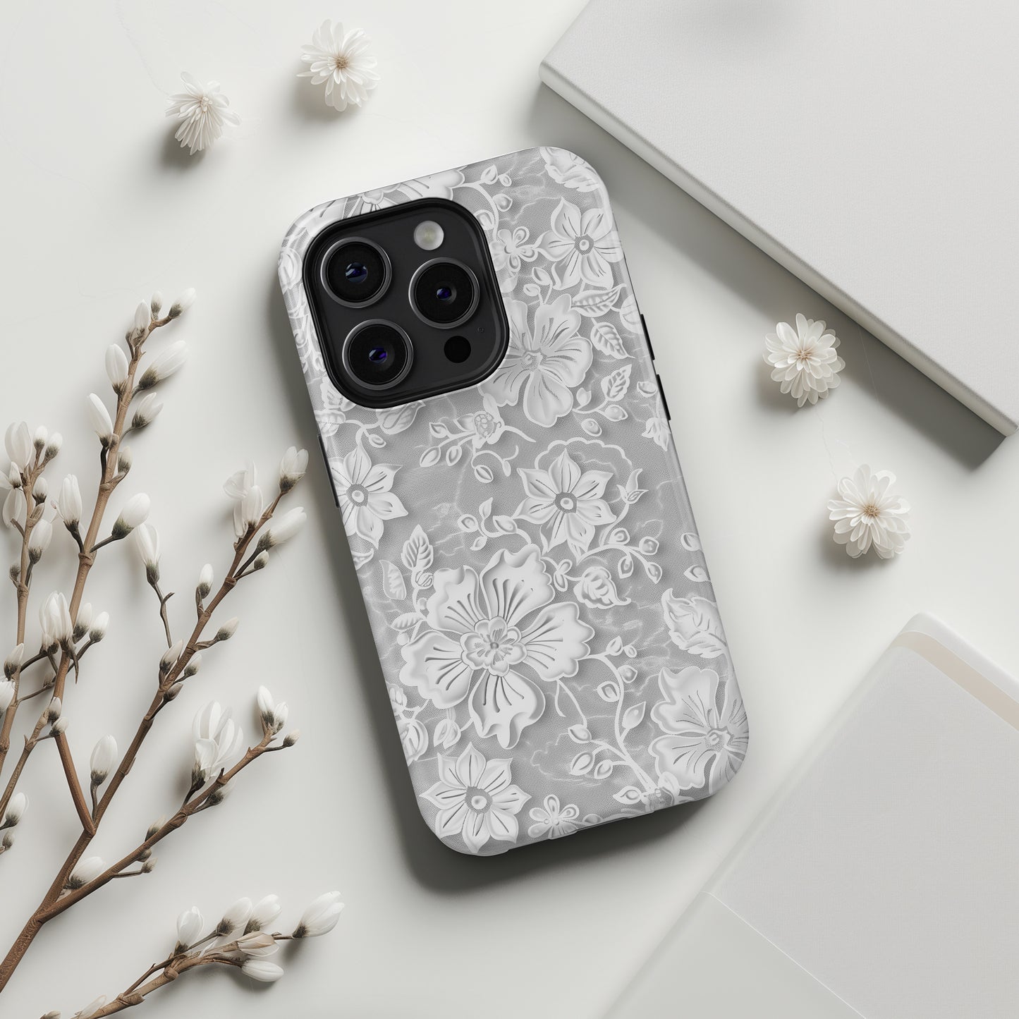 Elegant White Floral Lace Design iPhone Case