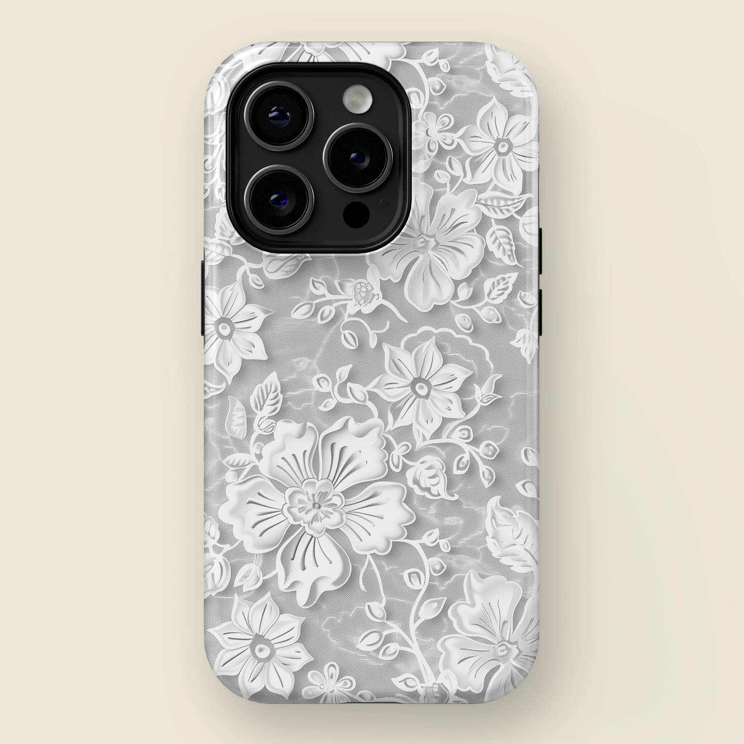 Elegant White Floral Lace Design iPhone Case