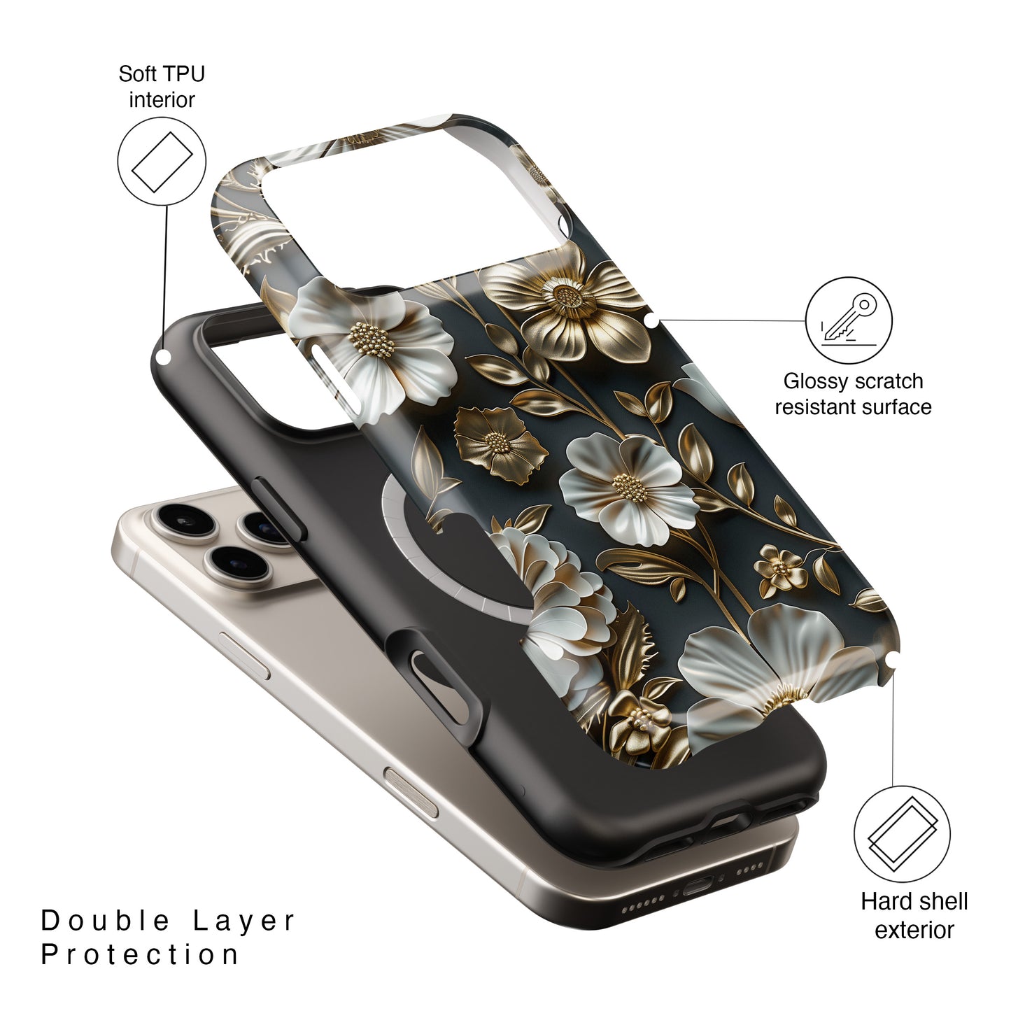 Elegant 3D Effect Floral Design iPhone Case