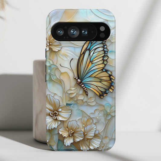 Elegant Butterfly & Flowers Stained Glass Design 1 Phone Case for Google Pixel
