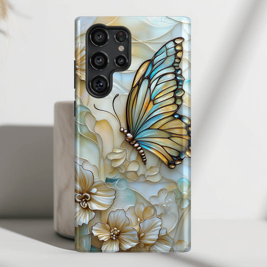 Elegant Butterfly & Flowers Stained Glass Design 1 Phone Case for Galaxy S series Phones
