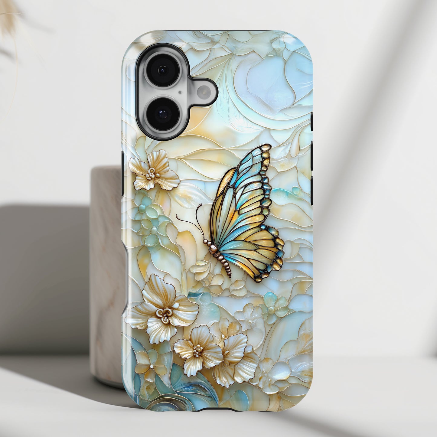 Elegant Butterfly & Flowers Stained Glass Design 1 iPhone Case