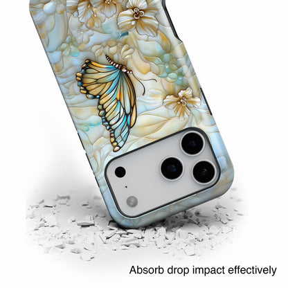 Elegant Butterfly & Flowers Stained Glass Design 1 iPhone Case