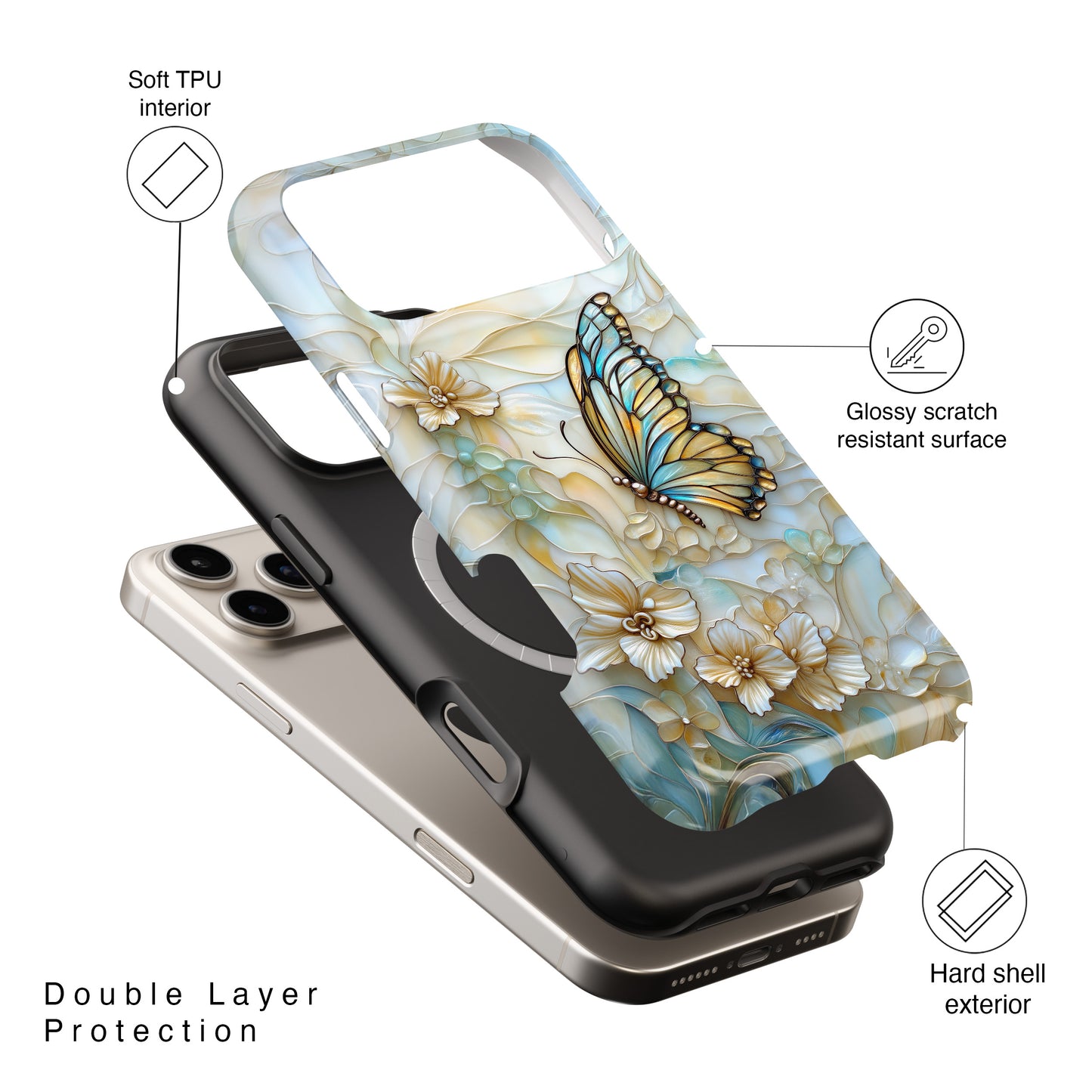 Elegant Butterfly & Flowers Stained Glass Design 1 iPhone Case