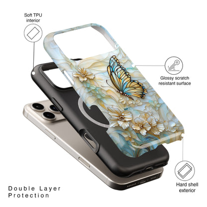 Elegant Butterfly & Flowers Stained Glass Design 1 iPhone Case