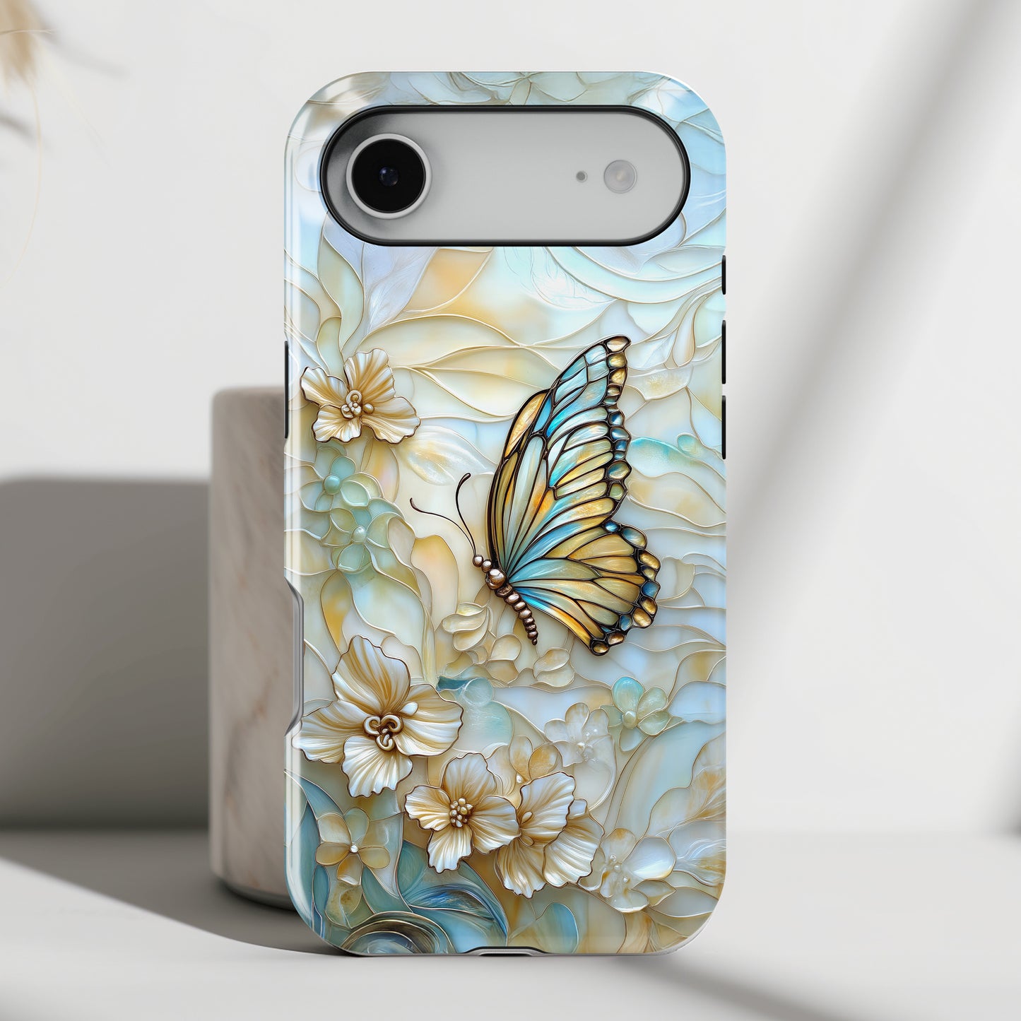 Elegant Butterfly & Flowers Stained Glass Design 1 iPhone Case