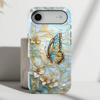 Elegant Butterfly & Flowers Stained Glass Design 1 iPhone Case