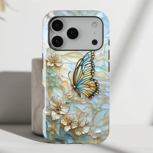 Elegant Butterfly & Flowers Stained Glass Design 1 iPhone Case