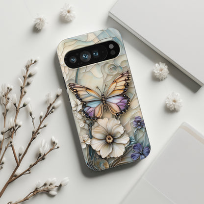 Elegant Butterfly & Flowers Stained Glass Design 2 Phone Case for Google Pixel