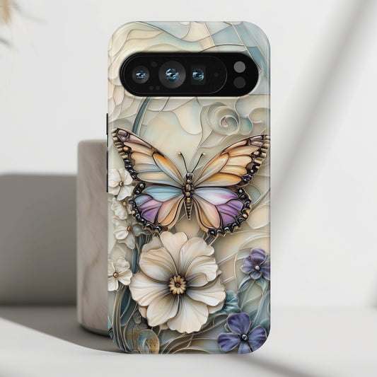 Elegant Butterfly & Flowers Stained Glass Design 2 Phone Case for Google Pixel