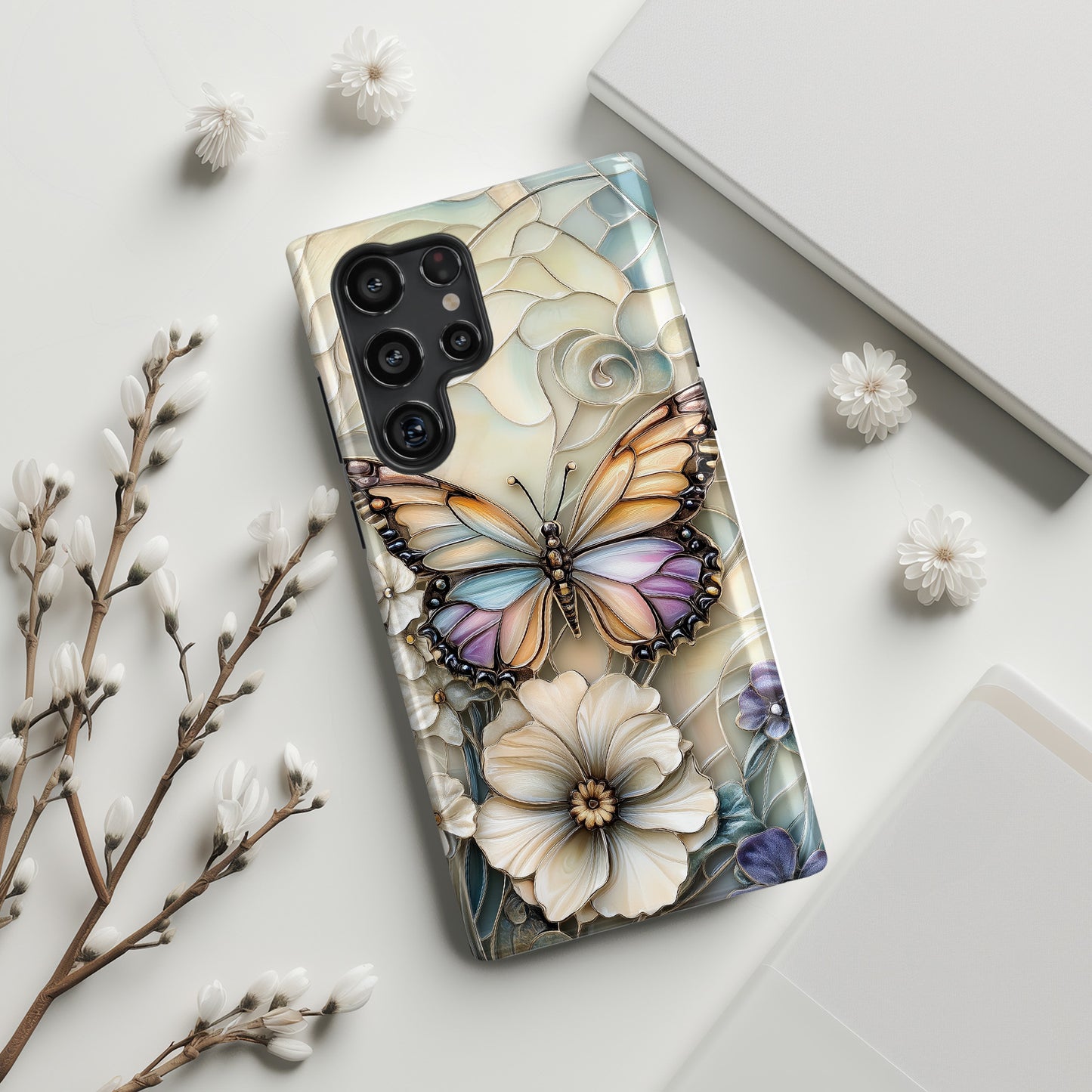Elegant Butterfly & Flowers Stained Glass Design 2 Phone Case for Galaxy S series Phones
