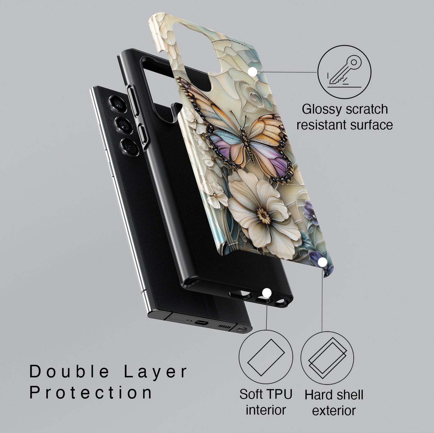 Elegant Butterfly & Flowers Stained Glass Design 2 Phone Case for Galaxy S series Phones