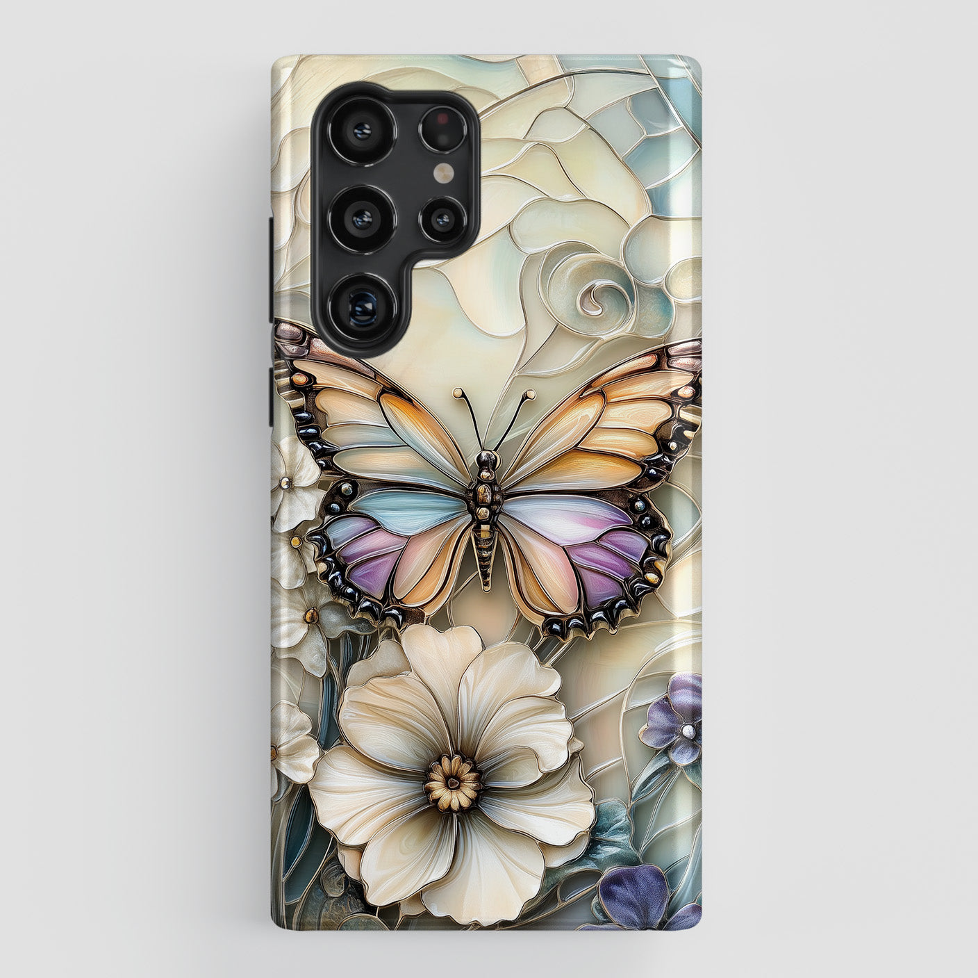 Elegant Butterfly & Flowers Stained Glass Design 2 Phone Case for Galaxy S series Phones