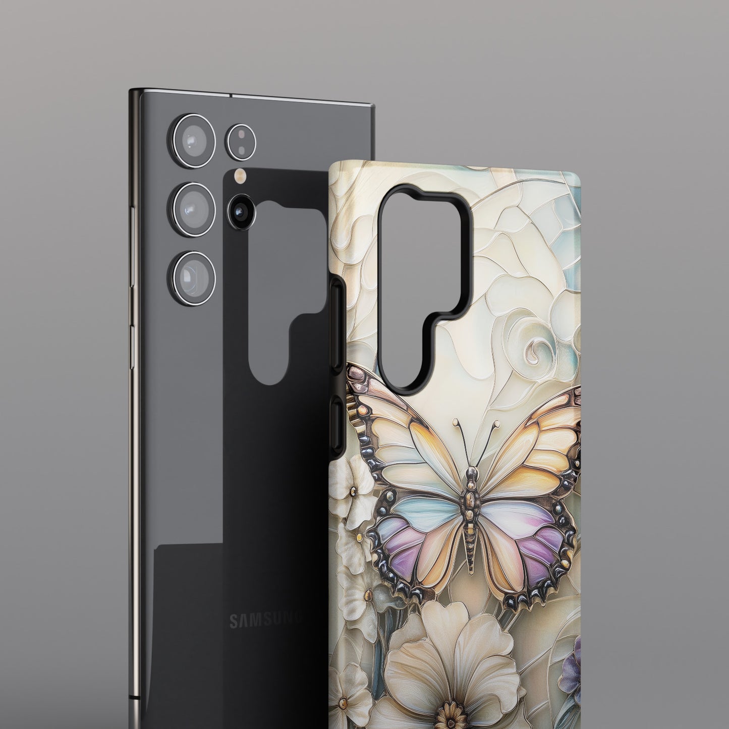Elegant Butterfly & Flowers Stained Glass Design 2 Phone Case for Galaxy S series Phones