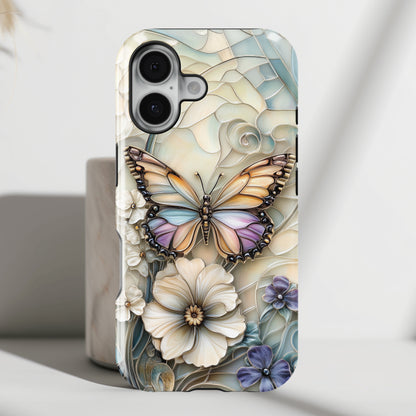 Elegant Butterfly & Flowers Stained Glass Design 2 iPhone Case