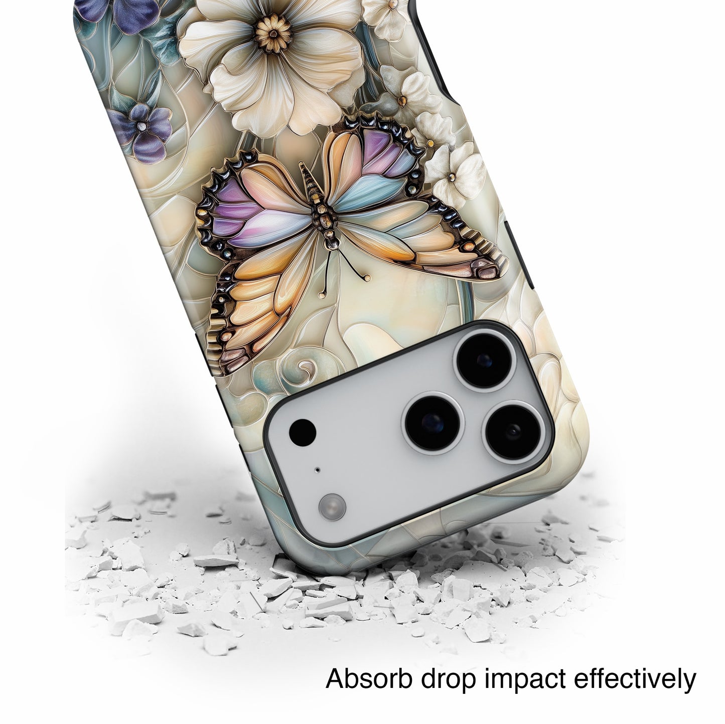 Elegant Butterfly & Flowers Stained Glass Design 2 iPhone Case