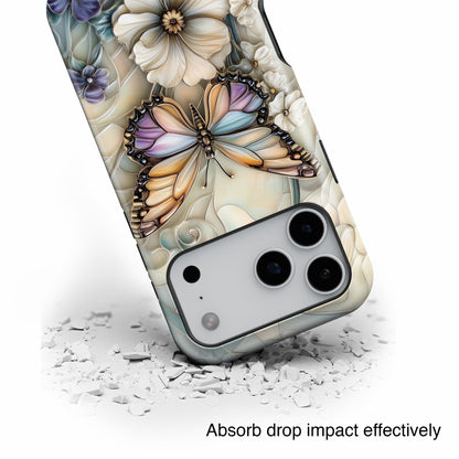Elegant Butterfly & Flowers Stained Glass Design 2 iPhone Case