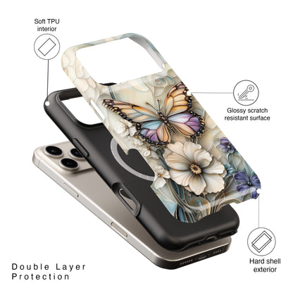 Elegant Butterfly & Flowers Stained Glass Design 2 iPhone Case