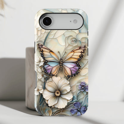 Elegant Butterfly & Flowers Stained Glass Design 2 iPhone Case