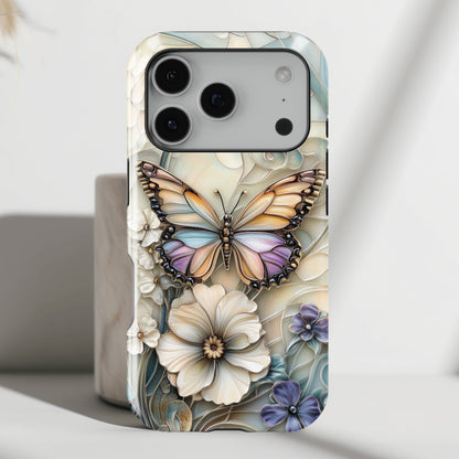 Elegant Butterfly & Flowers Stained Glass Design 2 iPhone Case