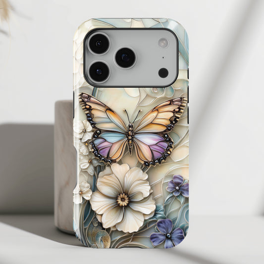 Elegant Butterfly & Flowers Stained Glass Design 2 iPhone Case