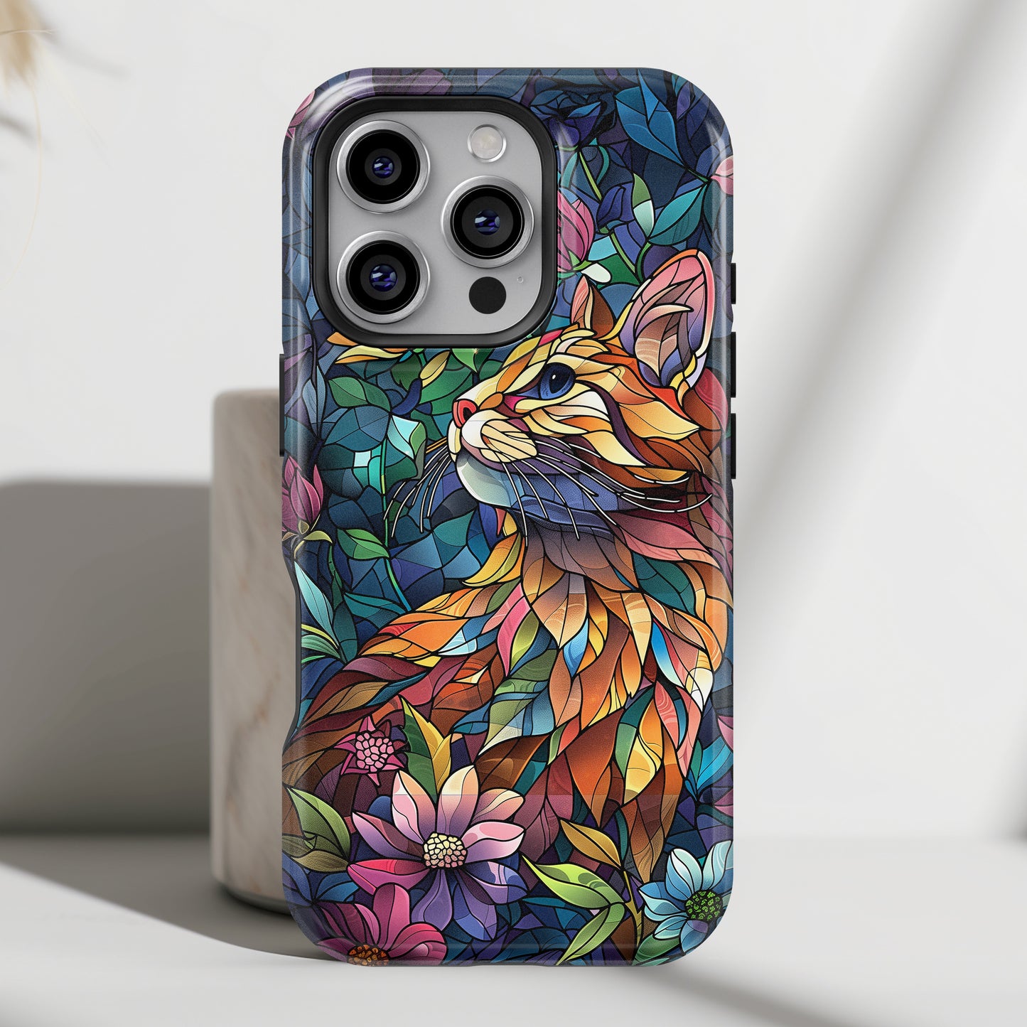 Elegant Cat Stained Glass Design iPhone Case
