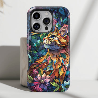 Elegant Cat Stained Glass Design iPhone Case