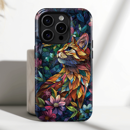 Elegant Cat Stained Glass Design iPhone Case