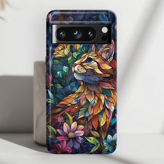 Elegant Colourful Cat Stained Glass Design Google Pixel Phone Case
